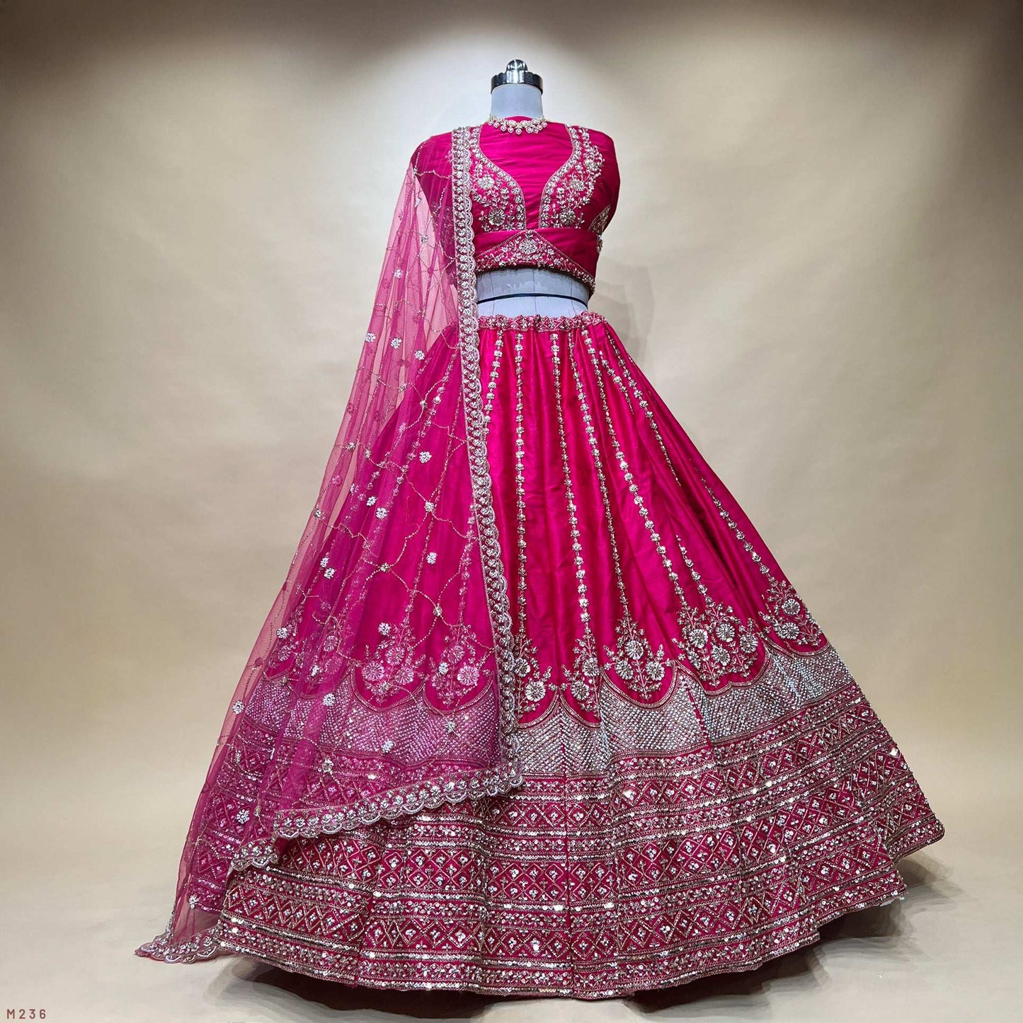 Sangria : Cutdana Beads Handwork Rani Pink Bridal Lehenga