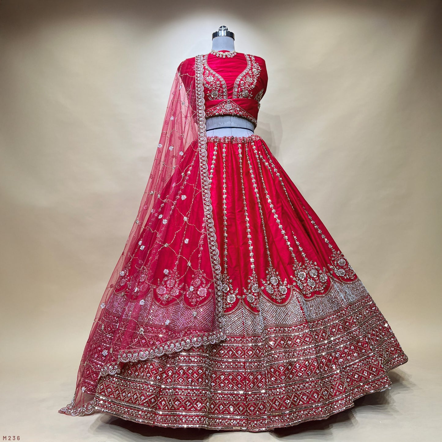 Sangria : Cutdana Beads Handwork Royal Red Bridal Lehenga
