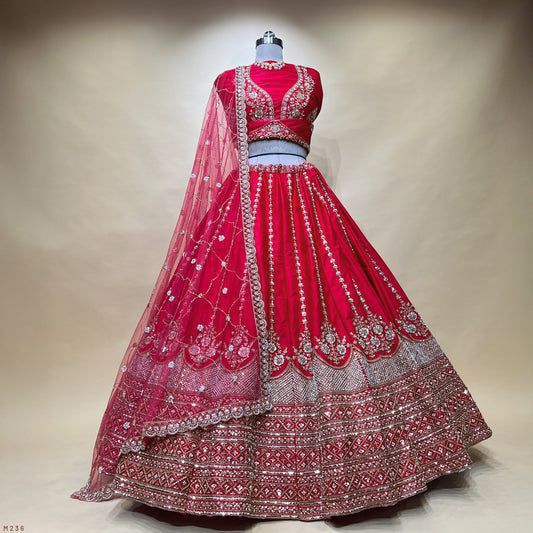 Sangria : Cutdana Beads Handwork Royal Red Bridal Lehenga