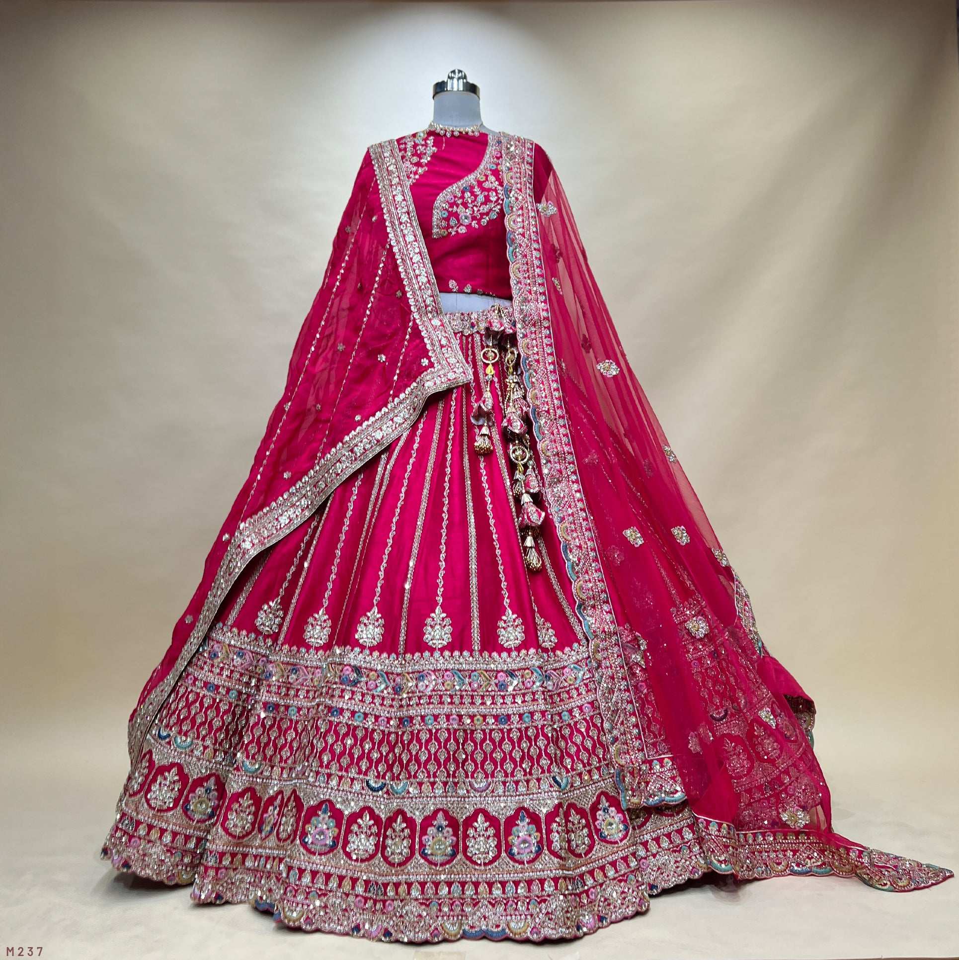 Sangria : Cutdana Beads Handwork Rani Pink Designer Bridal Lehenga