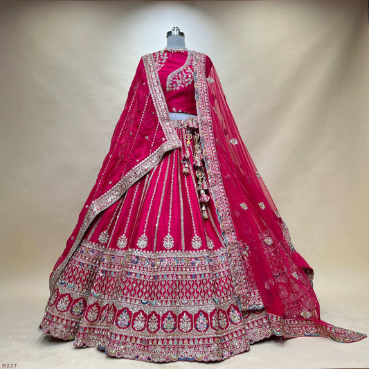 Sangria : Cutdana Beads Handwork Rani Pink Designer Bridal Lehenga
