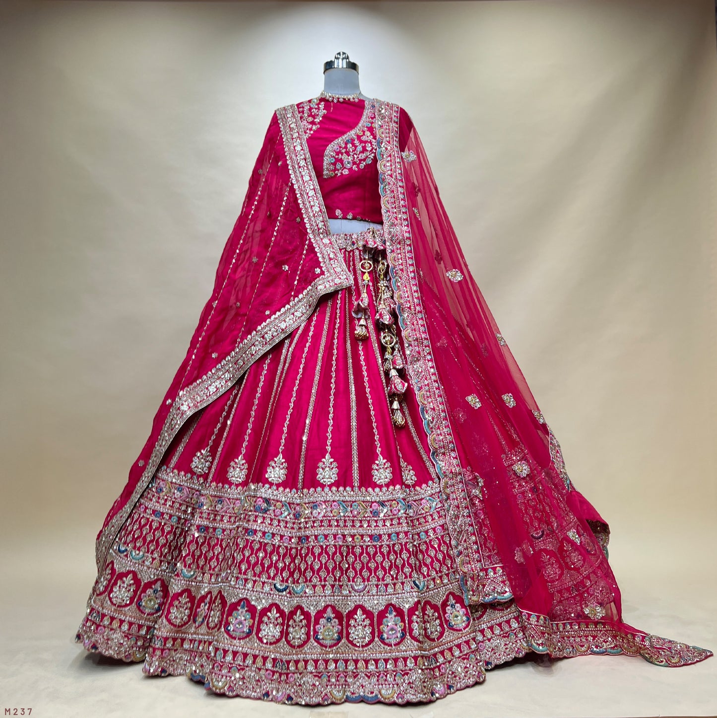 Sangria : Cutdana Beads Handwork Rani Pink Designer Bridal Lehenga