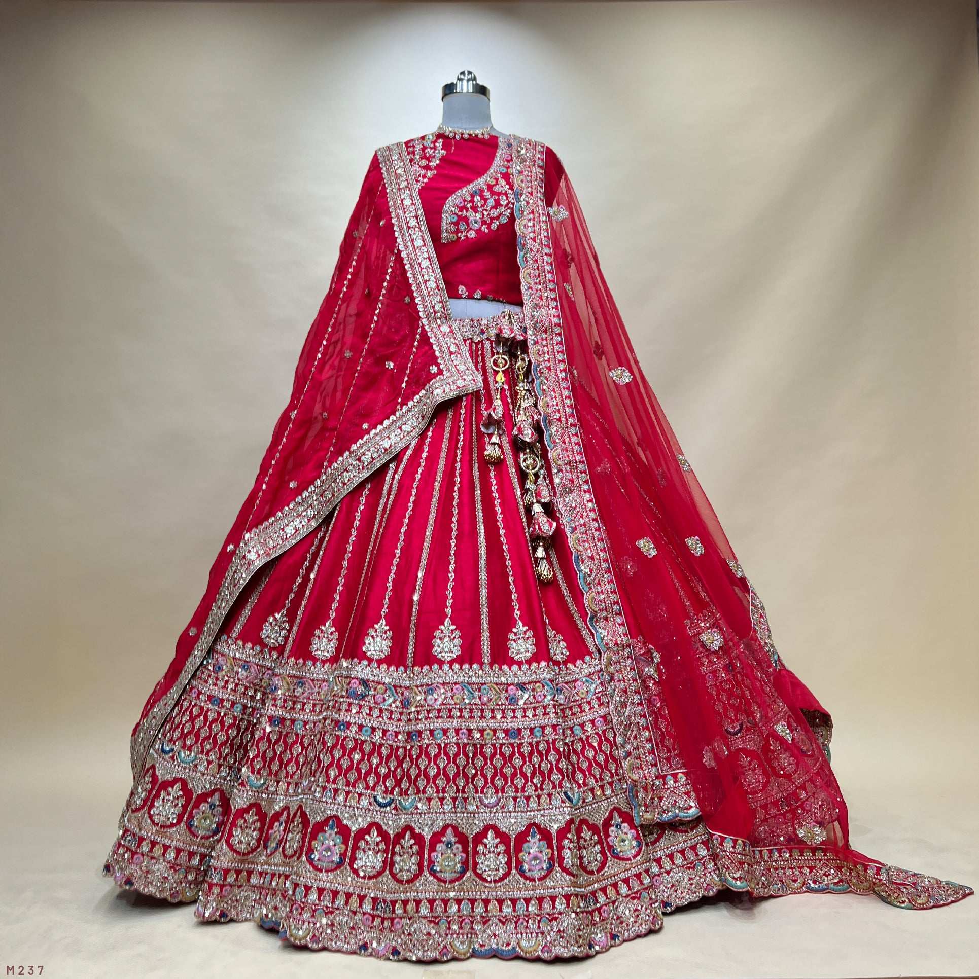 Sangria : Cutdana Beads Handwork Royal Red Designer Bridal Lehenga