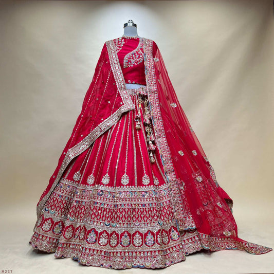 Sangria : Cutdana Beads Handwork Royal Red Designer Bridal Lehenga