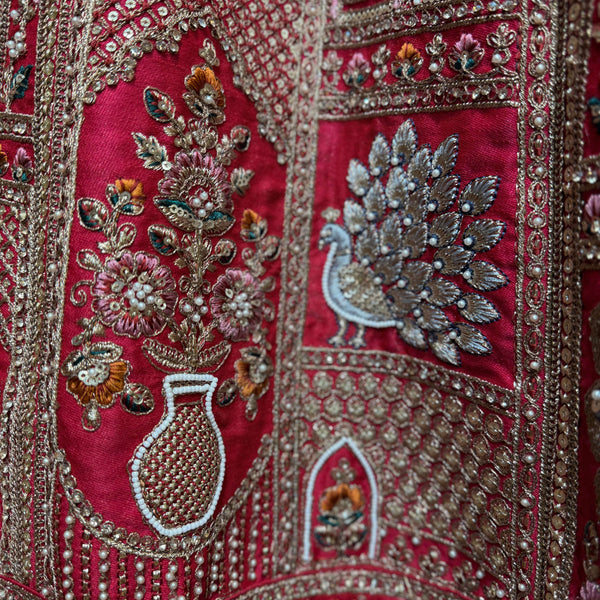 Sangria : Double Dupatta Royal Red Flared Handwork Bridal Lehenga