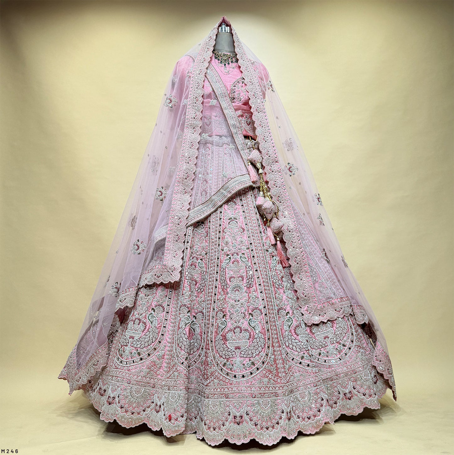 Rosé - Double Dupatta Handwork Soft Pink Wedding Reception Bridal Lehenga