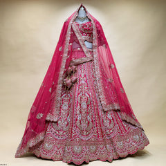 Bridal lehenga choli set with rani pink dupatta and heavily embroidered full skirt
