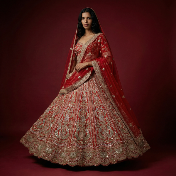 Rajgharana : Double Dupatta Royal Red Bridal Lehenga