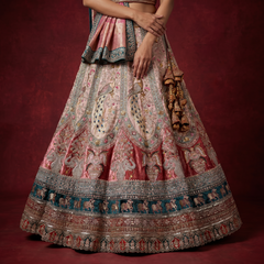 Damsel - Double Dupatta Multicolor Velvet Designer Lehenga - JMS Studio