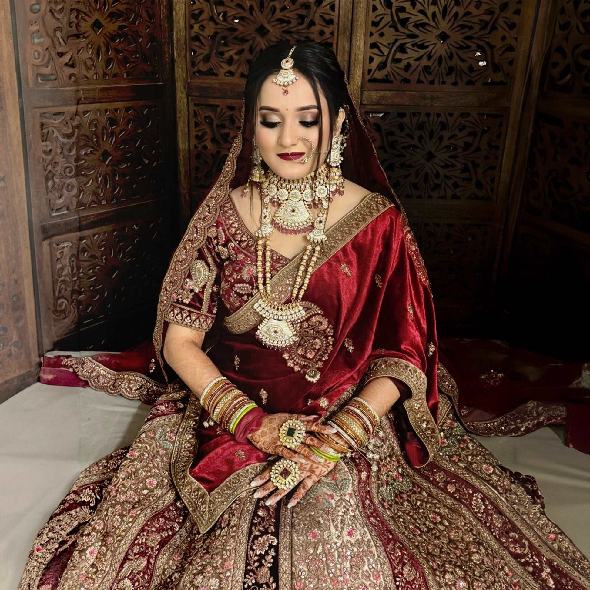 Rajgharana - The Velvet Maroon Bridal Lehenga JMS Studio {{ Royal Red Bridal Lehenga}}