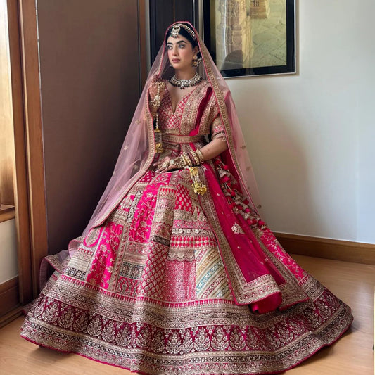 Amrapali - The Royal Pink Raw Silk Bridal Lehenga