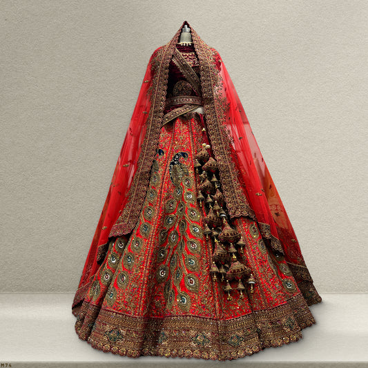 Amrapali - The Royal Peacock Rajwadi Bridal Lehenga Red