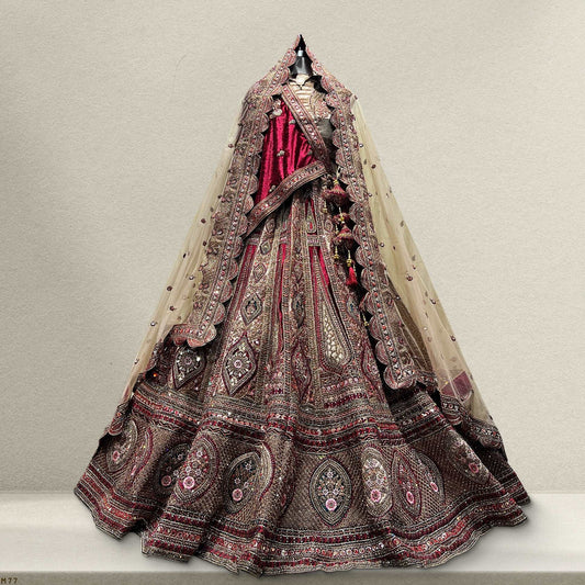 Rajgharana - The Velvet Maroon Bridal Lehenga JMS Studio {{ Royal Red Bridal Lehenga}}