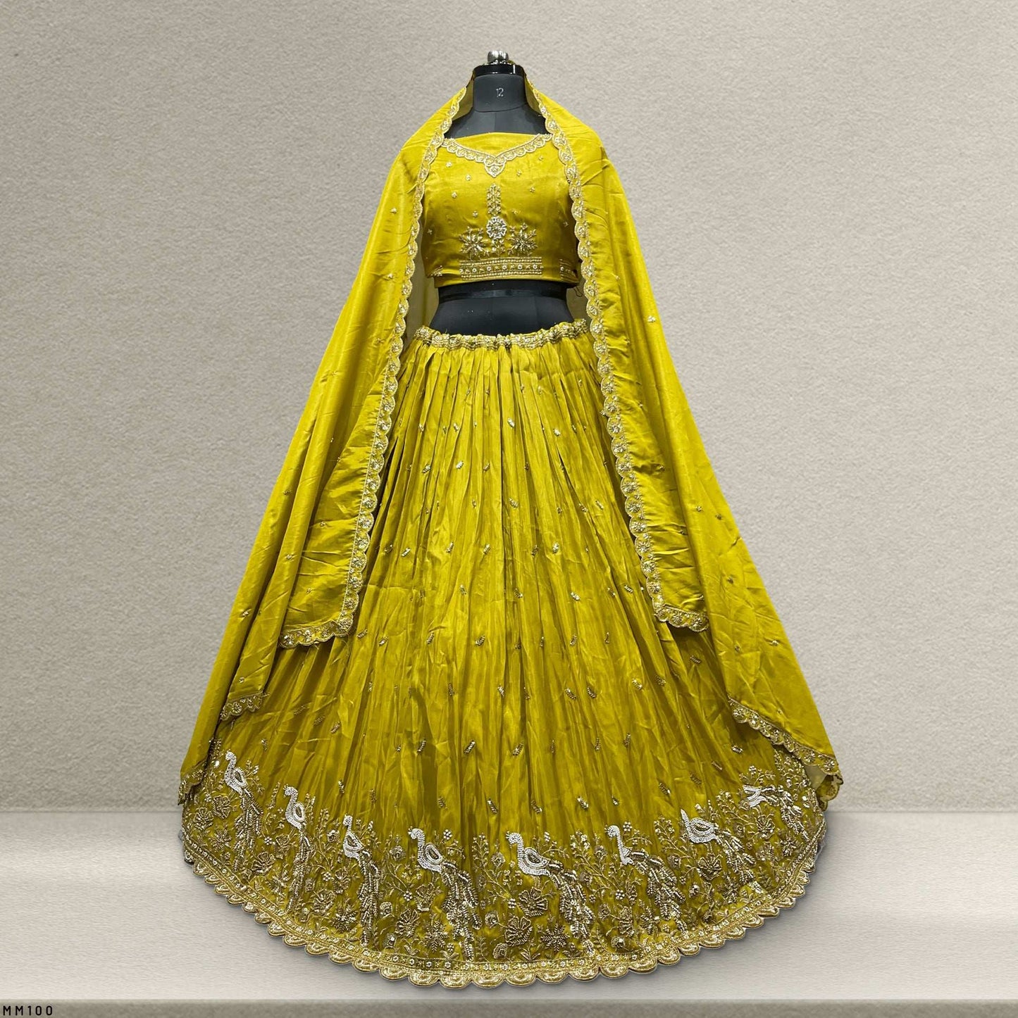 Aisha - Beads Cutdana Work Tissue Silk Sider Lehenga - Yellow