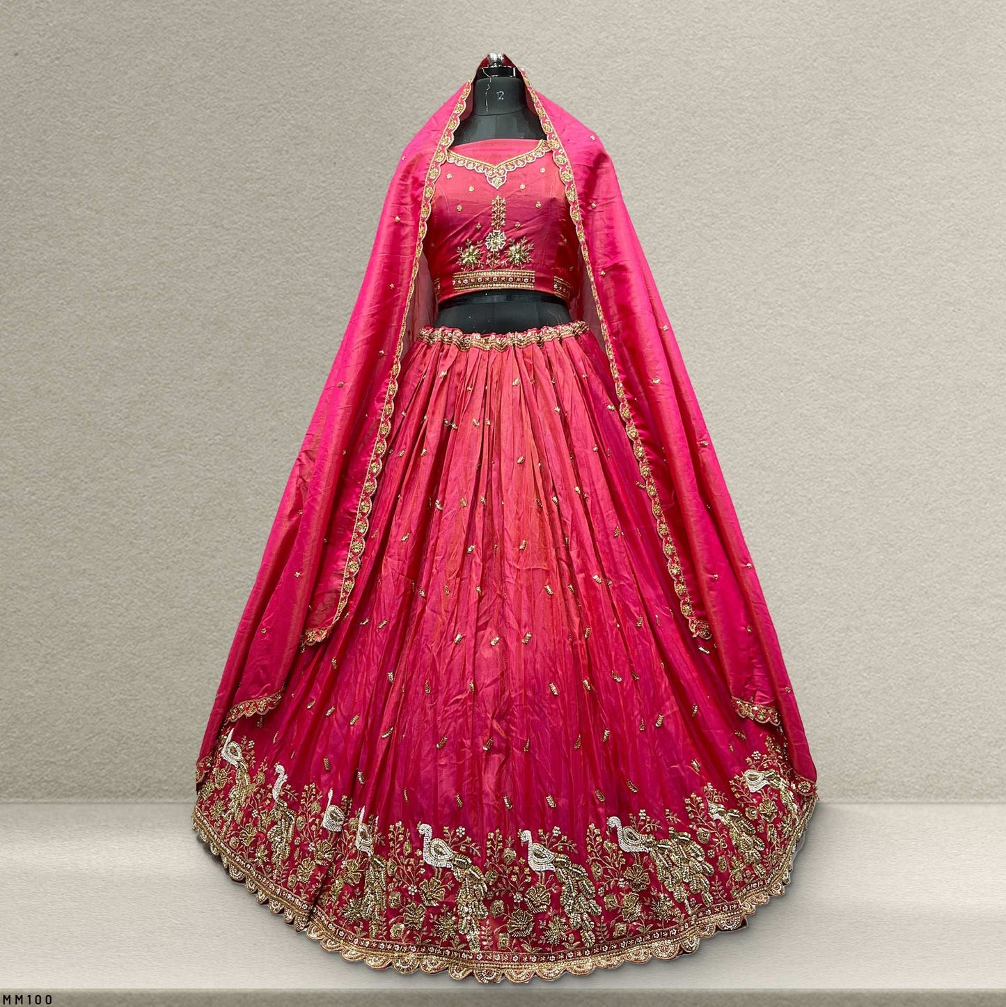 Aisha - Beads Cutdana Work Tissue Silk Sider Lehenga - Pink