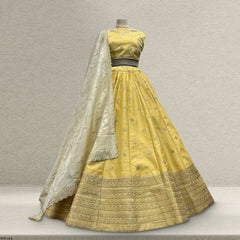 Royal Baggi - Raw Silk 20 Kali Flared Minimal Designer Lehenga - Buttercup Bliss