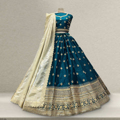 Royal Baggi - Raw Silk 20 Kali Flared Minimal Designer Lehenga - Mystic Teal