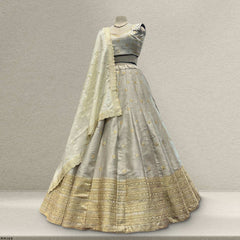 Royal Baggi - Raw Silk 20 Kali Flared Minimal Designer Lehenga - Moonlit Silver