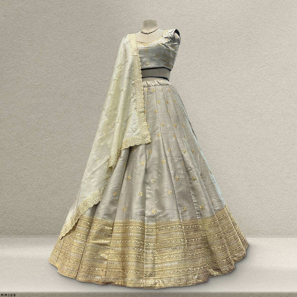 Royal Baggi - Raw Silk 20 Kali Flared Minimal Designer Lehenga - Moonlit Silver