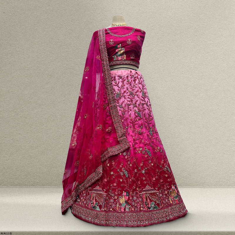 Padmini - Meenakari Threadwork Partywear Lehenga Set Pink