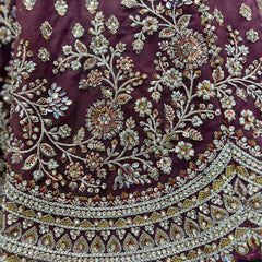 Jazzagals - The Modern 18 Kali Flared Lehenga for Reception for Bride Dark Mauve