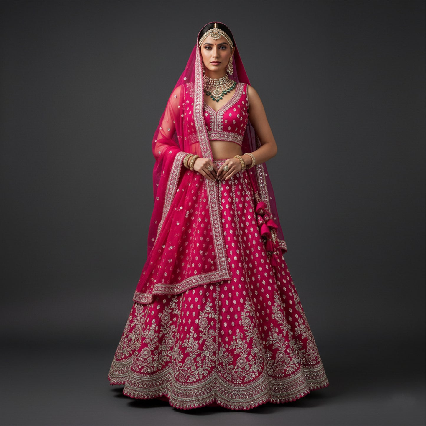 Jazzagals - The Modern 18 Kali Flared Lehenga for Reception for Bride Hot Pink