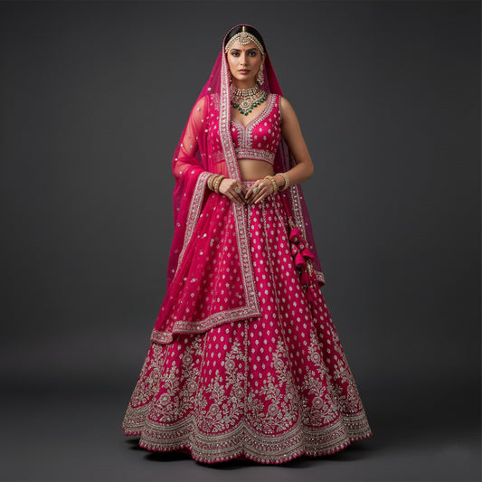 Jazzagals - The Modern 18 Kali Flared Lehenga for Reception for Bride Hot Pink