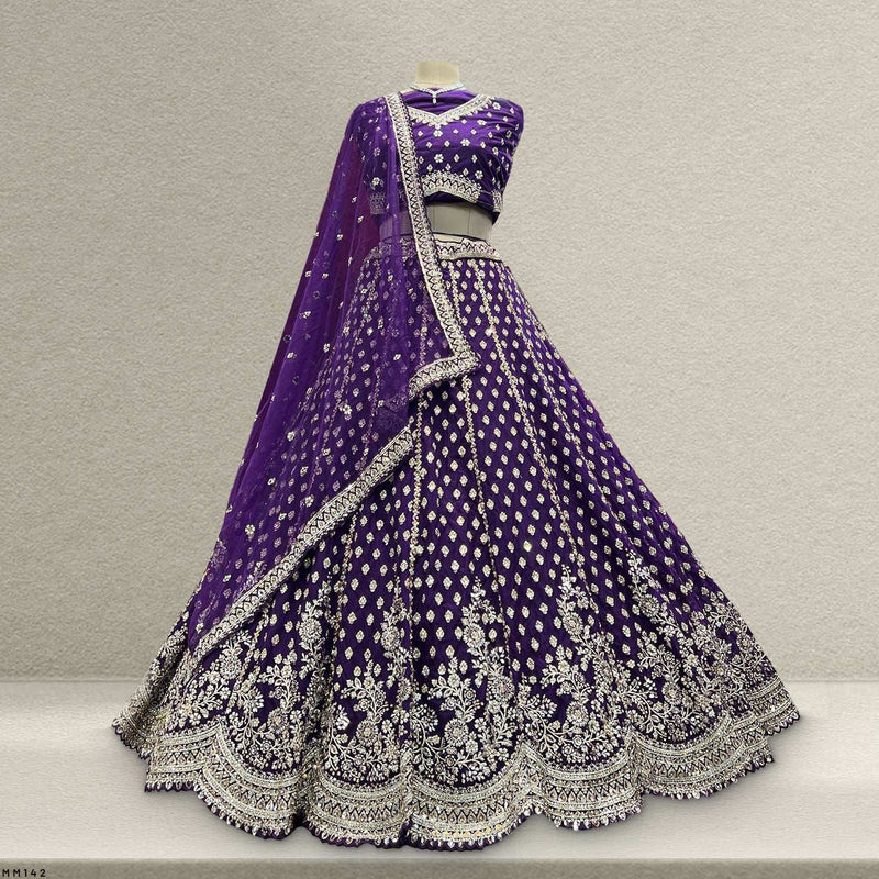 Jazzagals - The Modern 18 Kali Flared Lehenga for Reception for Bride Deep Purple