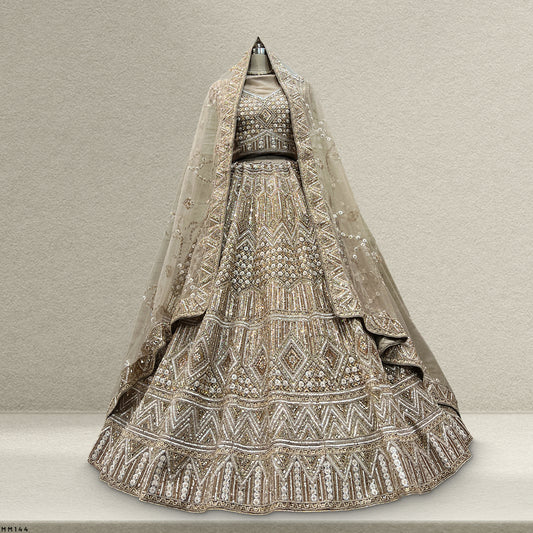 Cherry Blossom  -  The Modern Ivory Lehenga for Reception for Bride