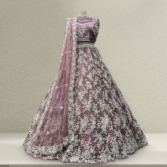 Jazzagals - Delicate Pearl Cutdana Handwork Couture Lehenga Deep Mauve