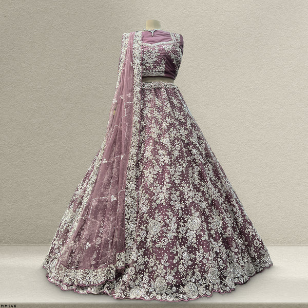 Jazzagals - Delicate Pearl Cutdana Handwork Couture Lehenga Mauve - JMS Studio