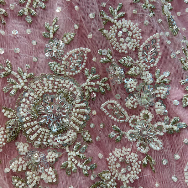 Jazzagals - Delicate Pearl Cutdana Handwork Couture Lehenga Pink - JMS Studio
