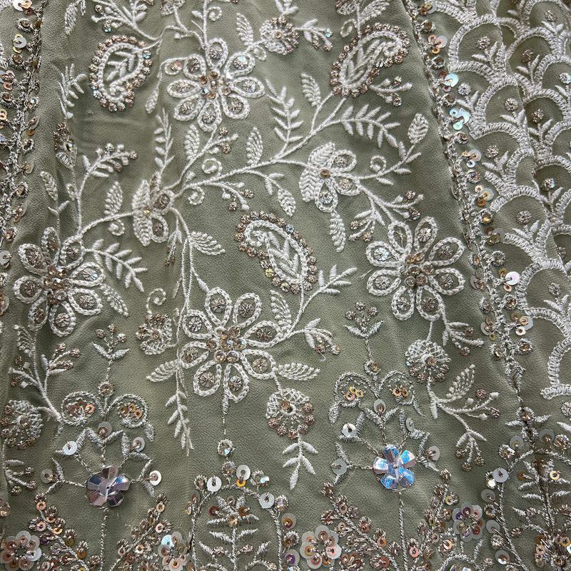 Jazzagals - Delicate Lucknawi Couture Georgette Sage Green Lehenga