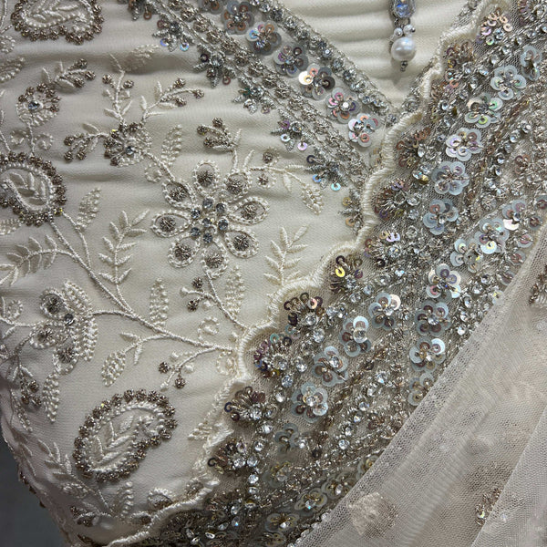 Jazzagals - Delicate Lucknawi Couture Georgette White Lehenga