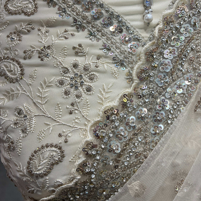 Jazzagals - Delicate Lucknawi Couture Georgette White Lehenga