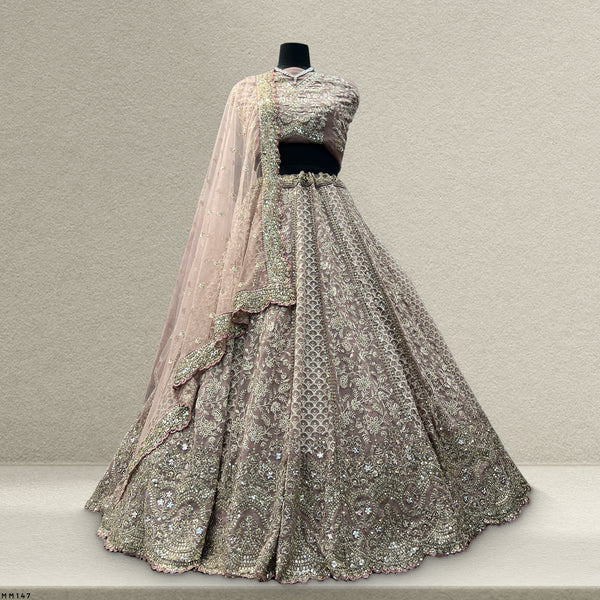 Jazzagals - Lucknawi Work Partywear Georgette Lehenga Choli Lilac