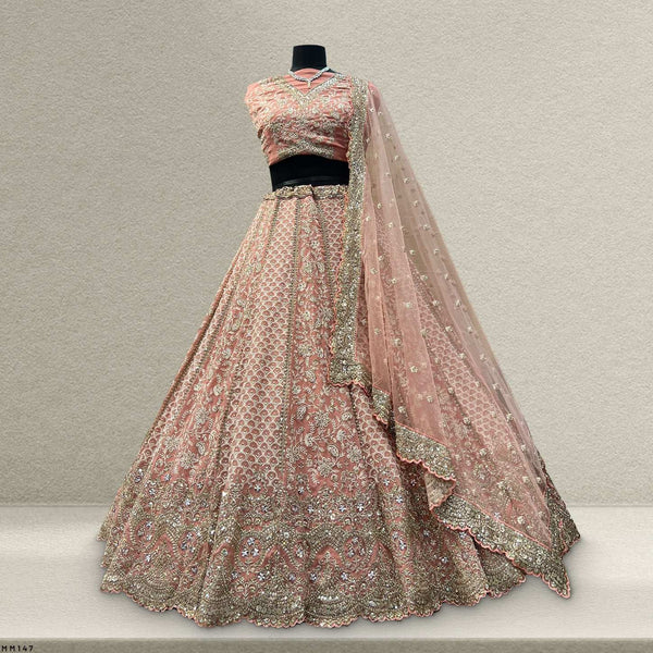 Jazzagals - Lucknawi Work Partywear Georgette Lehenga Choli Peach