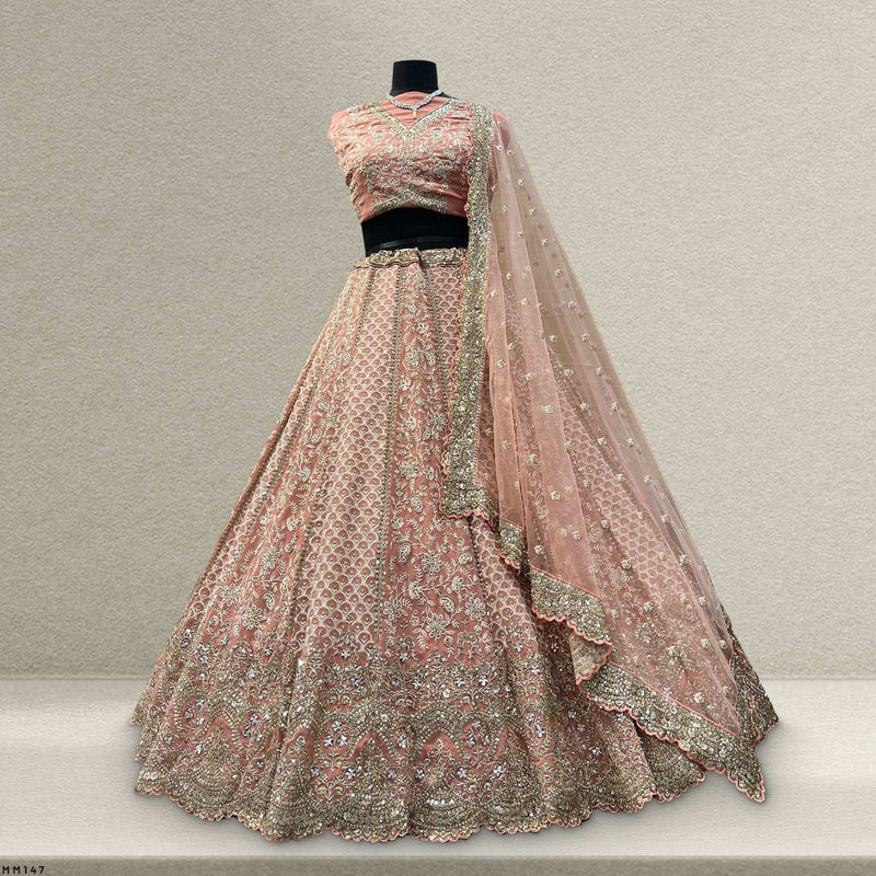 Jazzagals - Lucknawi Work Partywear Georgette Lehenga Choli Peach