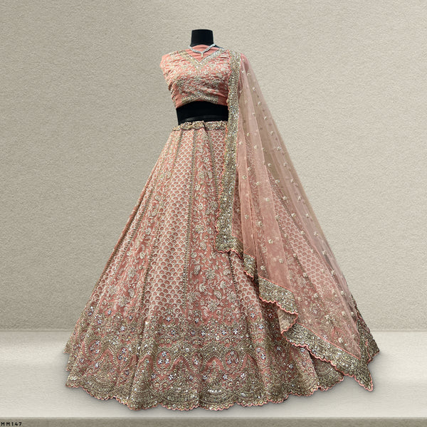 Jazzagals - Lucknawi Work Partywear Georgette Lehenga Choli Peach