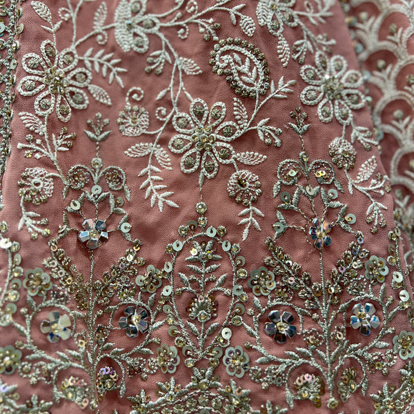 Jazzagals - Lucknawi Work Partywear Georgette Lehenga Choli Peach