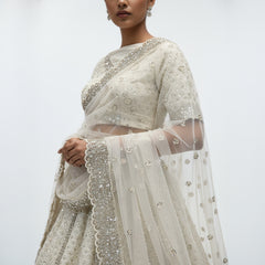 Jazzagals - Delicate Lucknawi Couture Georgette White Lehenga