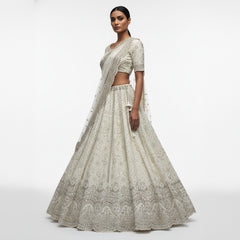 Jazzagals - Delicate Lucknawi Couture Georgette White Lehenga