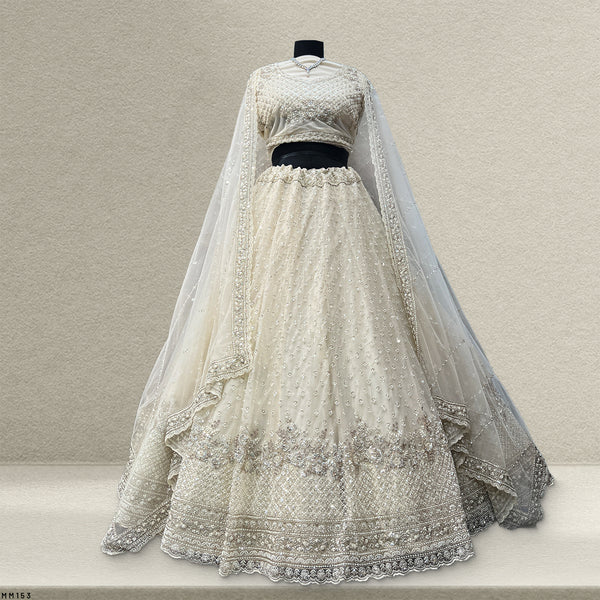 Jazzagals - Delicate Pearl Cutdana Handwork Couture Lehenga White