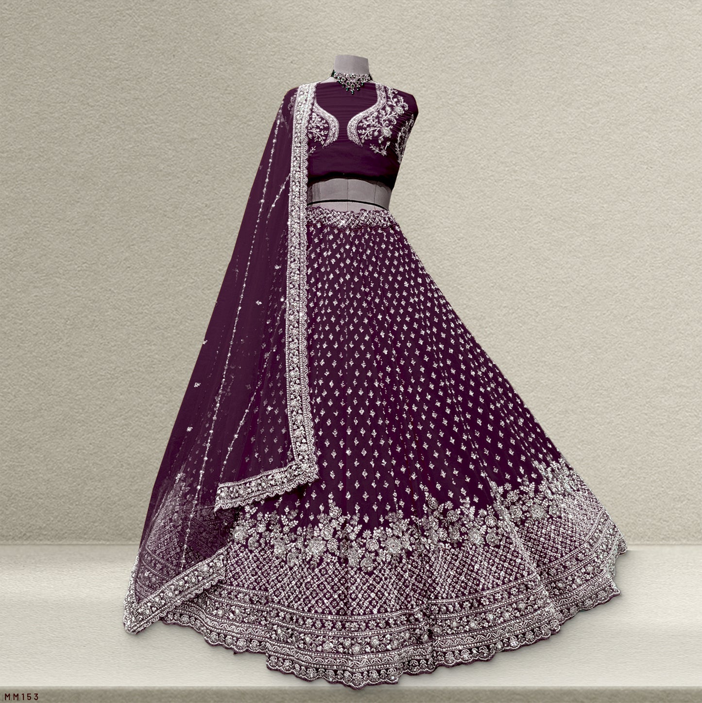 Jazzagals - Intricate Handwork Flared Stunning Wine Georgette Lehenga