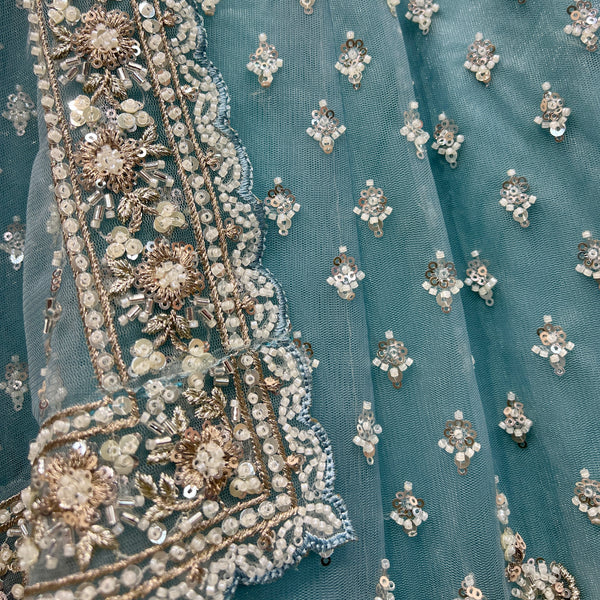 Jazzagals - Delicate Pearl Cutdana Handwork Powder Blue Lehenga