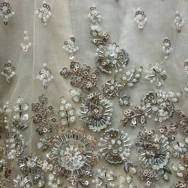 Jazzagals - Delicate Pearl Cutdana Handwork Couture Lehenga White