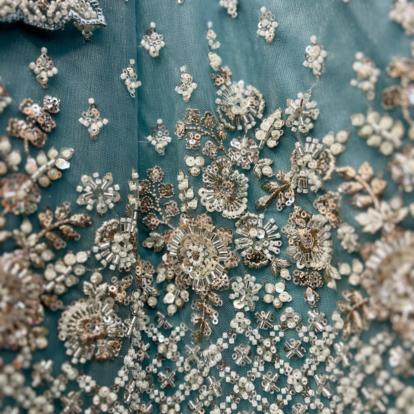 Jazzagals - Delicate Pearl Cutdana Handwork Powder Blue Lehenga