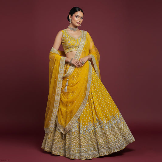 Jazzagals - Intricate Handwork Flared Stunning Yellow Georgette Lehenga