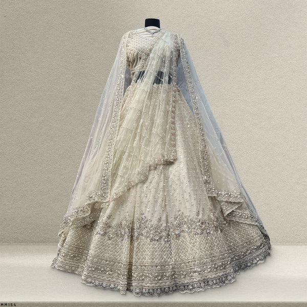 Jazzagals - Delicate Pearl Cutdana Handwork Double Dupatta Lehenga