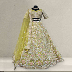 Cherry Blossom - Pista Green Floral Lehenga With Designer Heavy Blouse